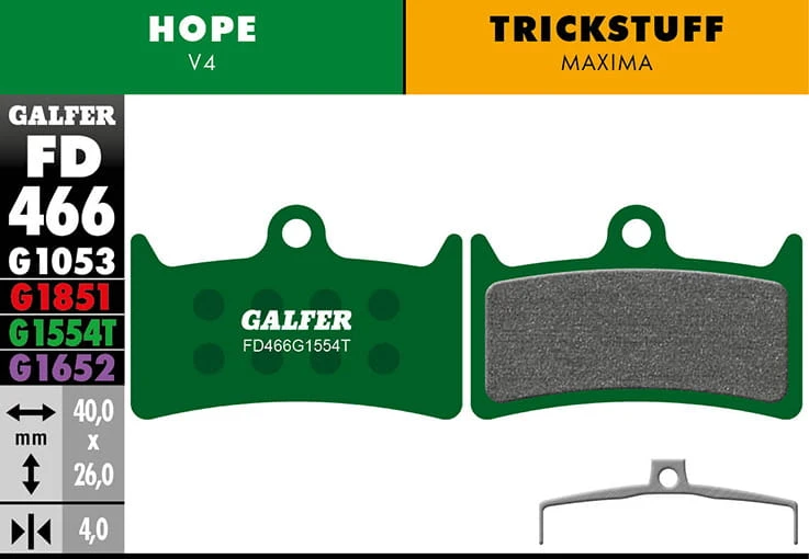 GALFER Pro Remblokken Voor Hope V4/Tricksuff Maxima - Groen 1 GALFER Pro Remblokken Voor Hope V4/Tricksuff Maxima - Groen